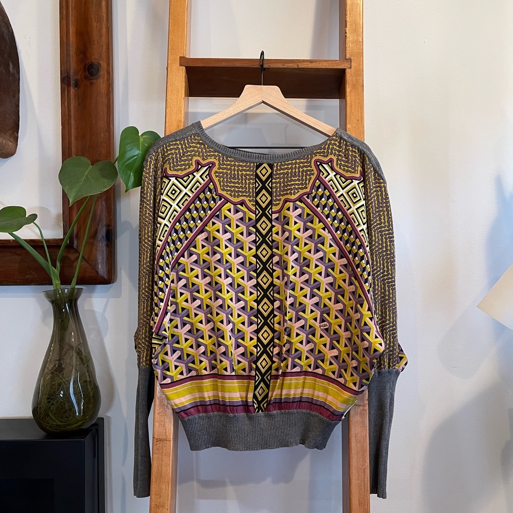Hale Bob SZ M Silk Geometric Print Sweater!